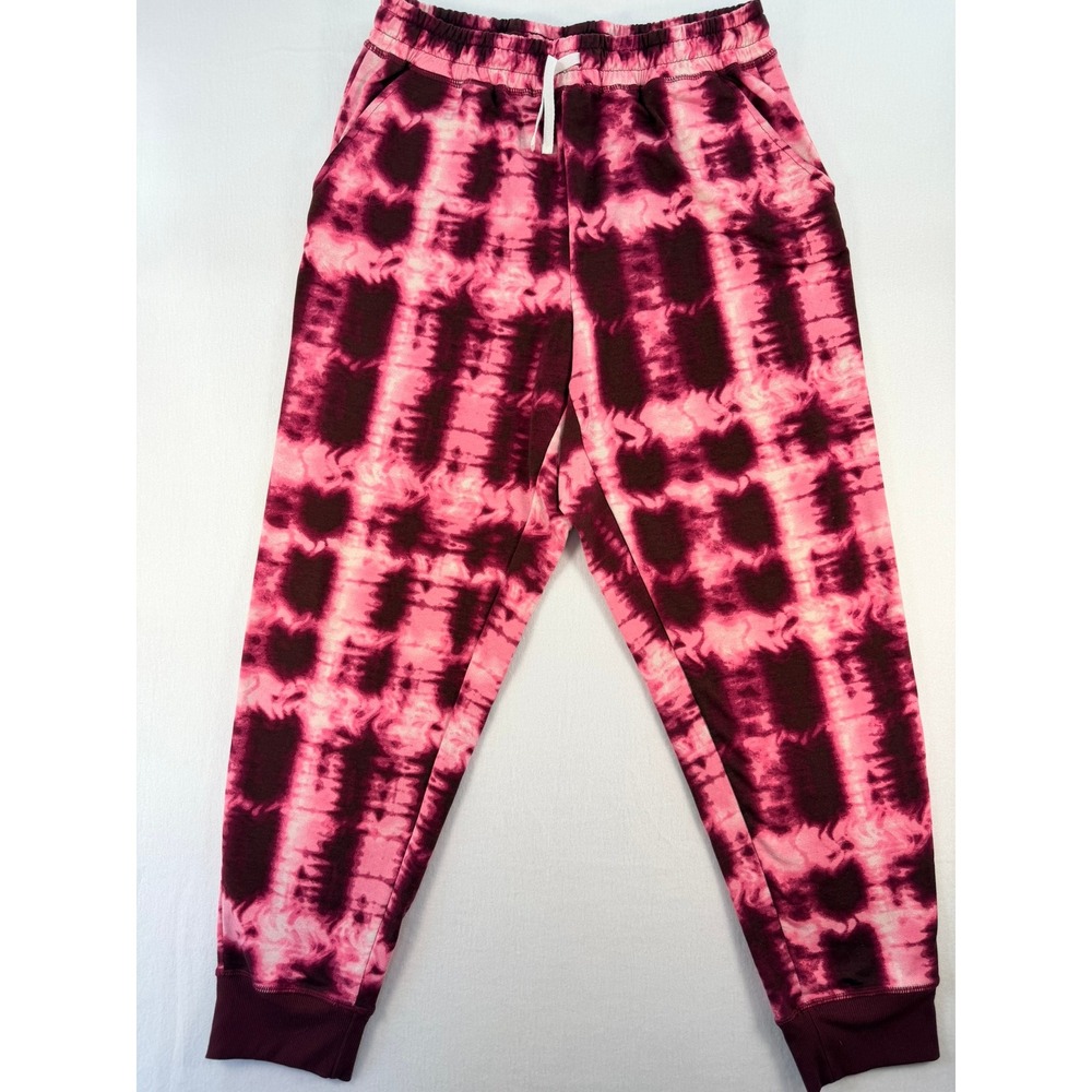 LuLaRoe XL Joggers Pink Burgundy Tie Dye Plaid Elastic Waist Lounge Pants Women